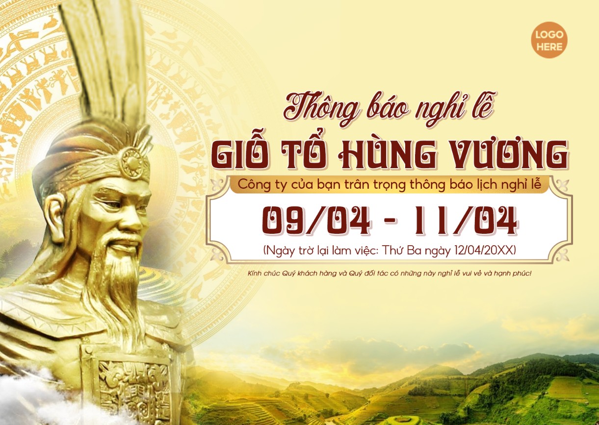 Hung Kings' s Anniversary holiday announcement calender cover poster banner media post poster Vietnamese culture, post thông báo lịch nghỉ Giỗ Tổ Hùng Vương